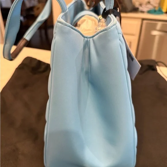 NWT My Flat in London Light Blue Quilted Blue Handbag/Tote with brown velvet bee